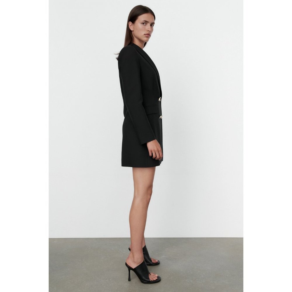Zara Double Breasted Long Blazer Coat Jacket Mini Dress Trench Peacoat Oversized - Picture 2 of 14